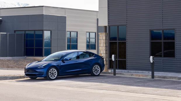 Tesla Model 3 charging blue 2022