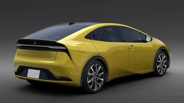 Toyota Prius 2023 yellow rear 3/4
