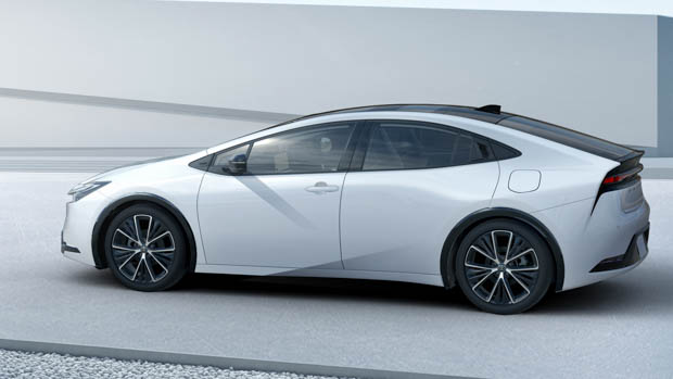 Toyota Prius 2023 white car side angle 2