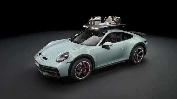 Porsche 911 Dakar 2023 green front 3/4