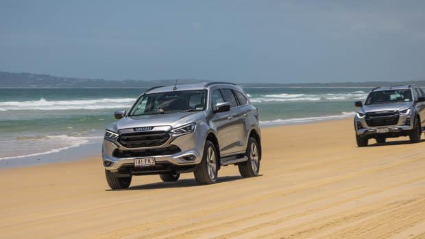 2023 Isuzu Drive experience silver MU-X driving on beach