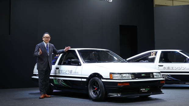 2023 Akio Toyoda with the AE86 electric car