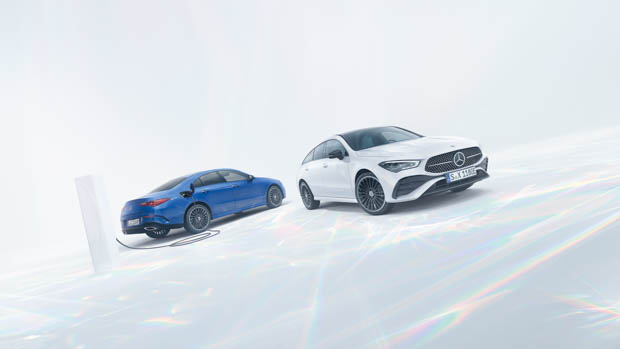 2023 Mercedes-Benz CLA plug-in hybrid charging with white car