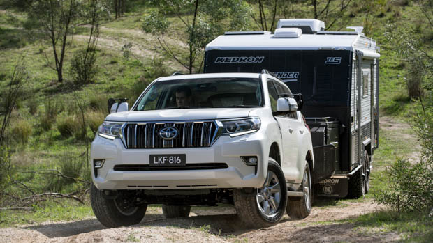 Toyota Prado towing caravan off road