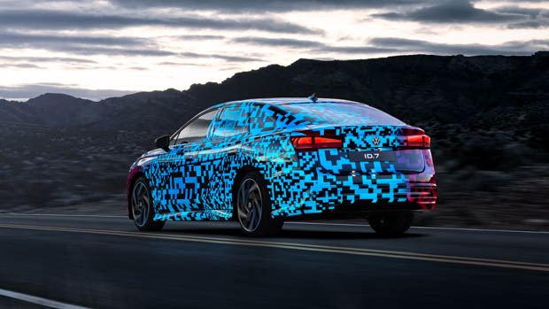 Volkswagen ID7 2023 driving rear 3/4