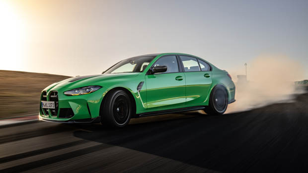 2023 BMW M3 CS drifting smoke front 3/4