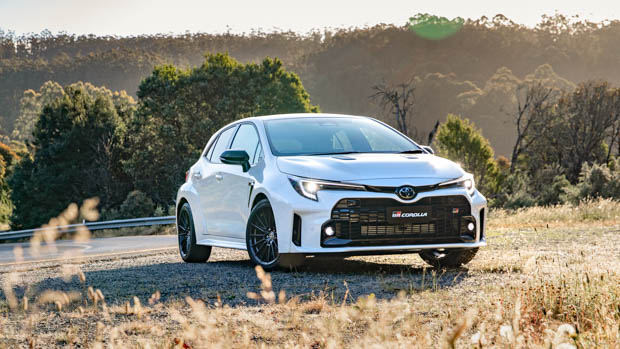 2023 Toyota GR Corolla GTS white front 3/4