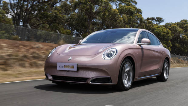 2023 GWM Ora Sport pink front 3/4 driving