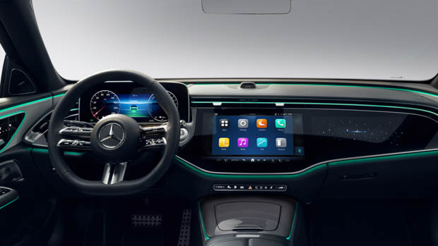 2023 Mercedes-Benz E-Class superscreen wide shot green ambient light
