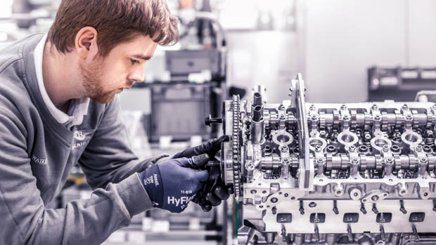 Bentley W12 engine being assembled