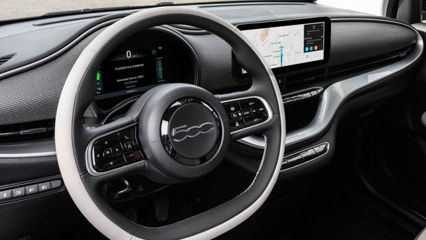 2022 Fiat 500e La Prima steering wheel