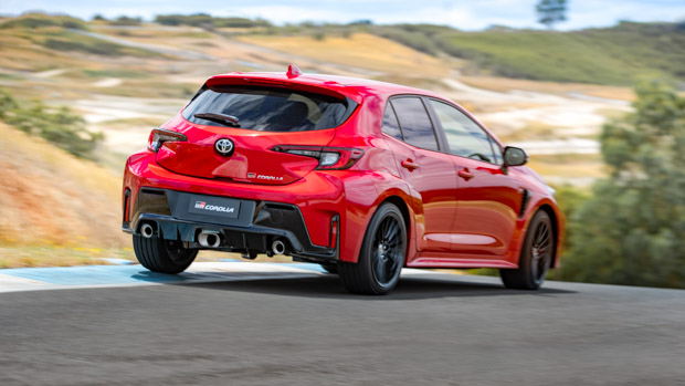 Toyota GR Corolla GTS 2023 rear 3/4 track