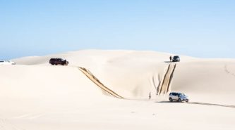 Sand off-roading at Stockton Beach in an Isuzu D-Max