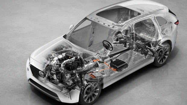 2023 Mazda CX-90 cutaway chassis and powertrain