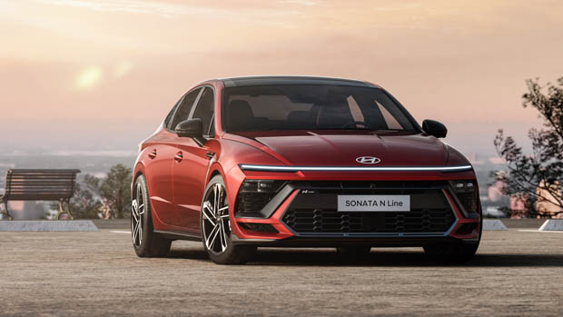 2023 Hyundai Sonata N-Line front 3/4 red car 2