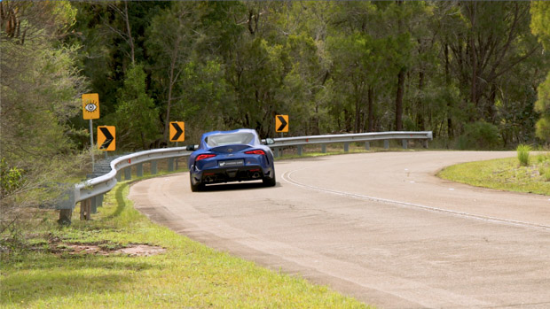 Toyota Supra GT manual 2023 driving rear 3/4 corner