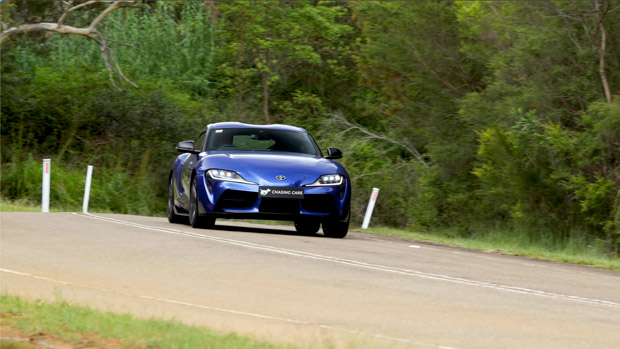 Toyota Supra GT manual 2023 driving rear 3/4 corner
