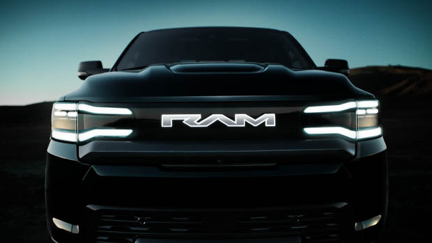 2023 Ram 1500 REV front end dark silhouette