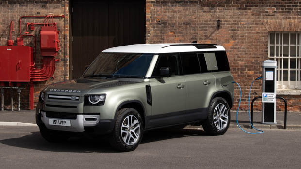 2023 Land Rover Defender P400e charging front 3/4