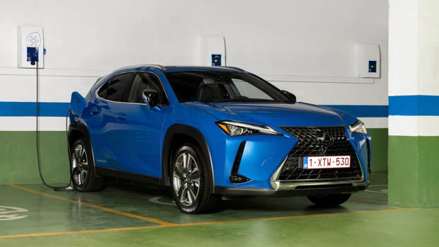 2021 Lexus UX300e charging in garage