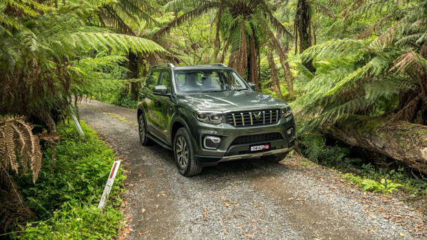 Mahindra Scorpio 2023 front 3/4 forest