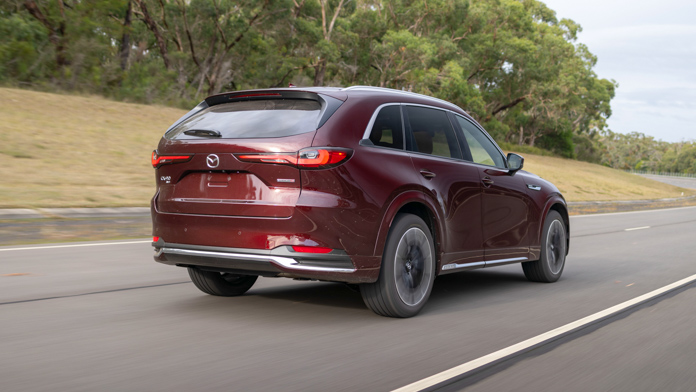 Mazda CX-90 prototype 2023 driving rear close