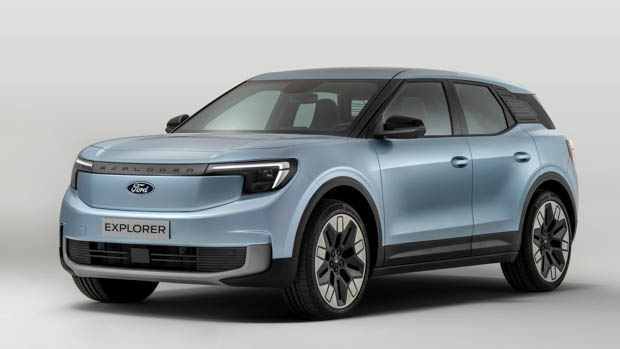 2023 Ford Explorer EV front 3/4 studio shot