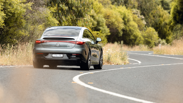 Mercedes-Benz EQE AMG 53 Aus 2023 driving rear 3/4 far
