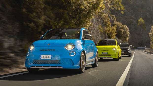 2023 Abarth 500e range driving on mountain road