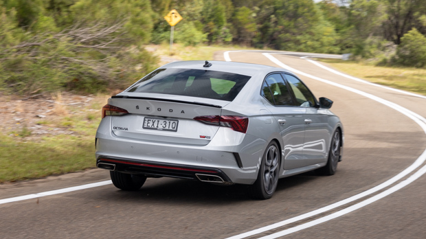 Skoda Octavia RS 2023 driving rear 3/4 4