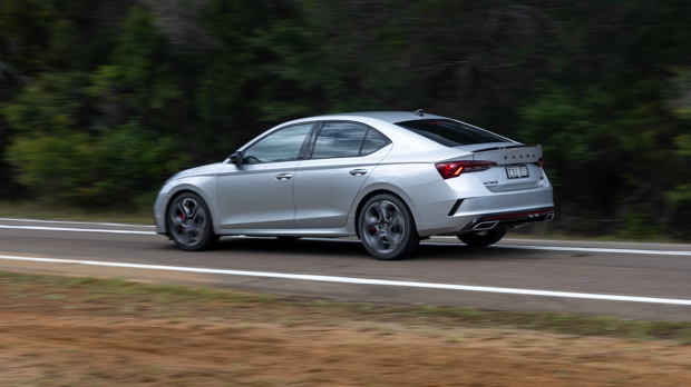 Skoda Octavia RS 2023 driving rear 3/4 5