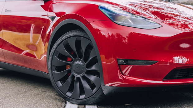 2023 Tesla Model Y Performance red aero wheels