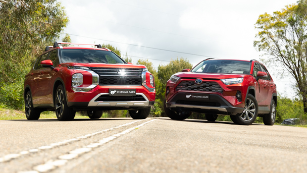 Mitsubishi Outlander PHEV LT 2022 comparison duo with RAV4