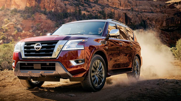 2021 Nissan Armada dust cloud behind front 3/4