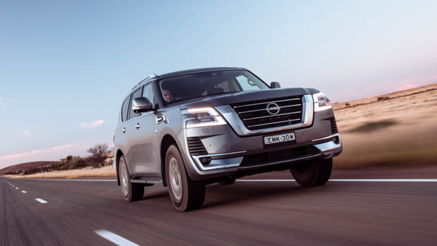 2022 Nissan Patrol on the open road driving front 3/4 2