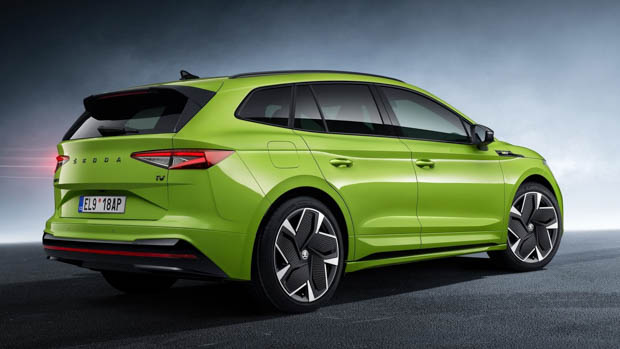 2023 Skoda Enyaq RS iV rear 3/4 studio shot