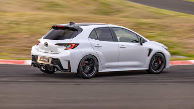 Toyota GR Corolla Morizo Edition 2023 driving rear 3/4 2