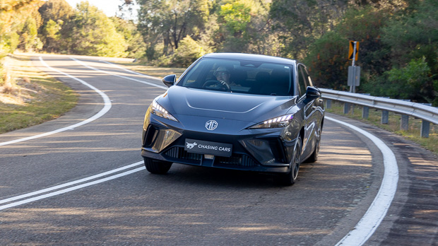 2023 MG4 Excite 51 front angle cornering 3