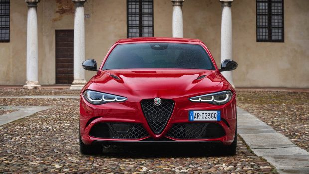 2023 Alfa Romeo Giulia QV front attitude red paint