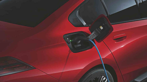 2024 BMW i5 plugged in with charging cable