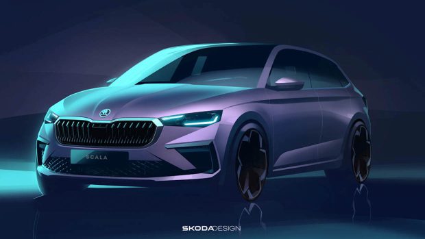 2024 Skoda Scala design render front 3/4
