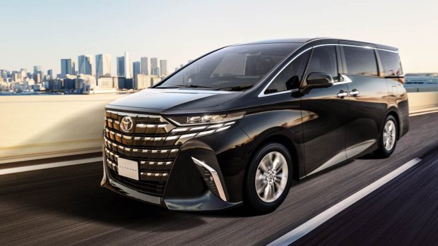2023 Toyota Alphard front 3/4 driving on road
