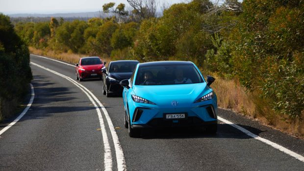 2023 MG4 three cars driving on road