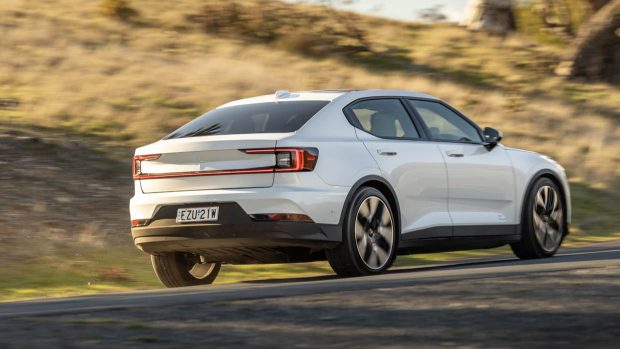 MY24 Polestar 2 long range dual motor driving shot rear 3/4