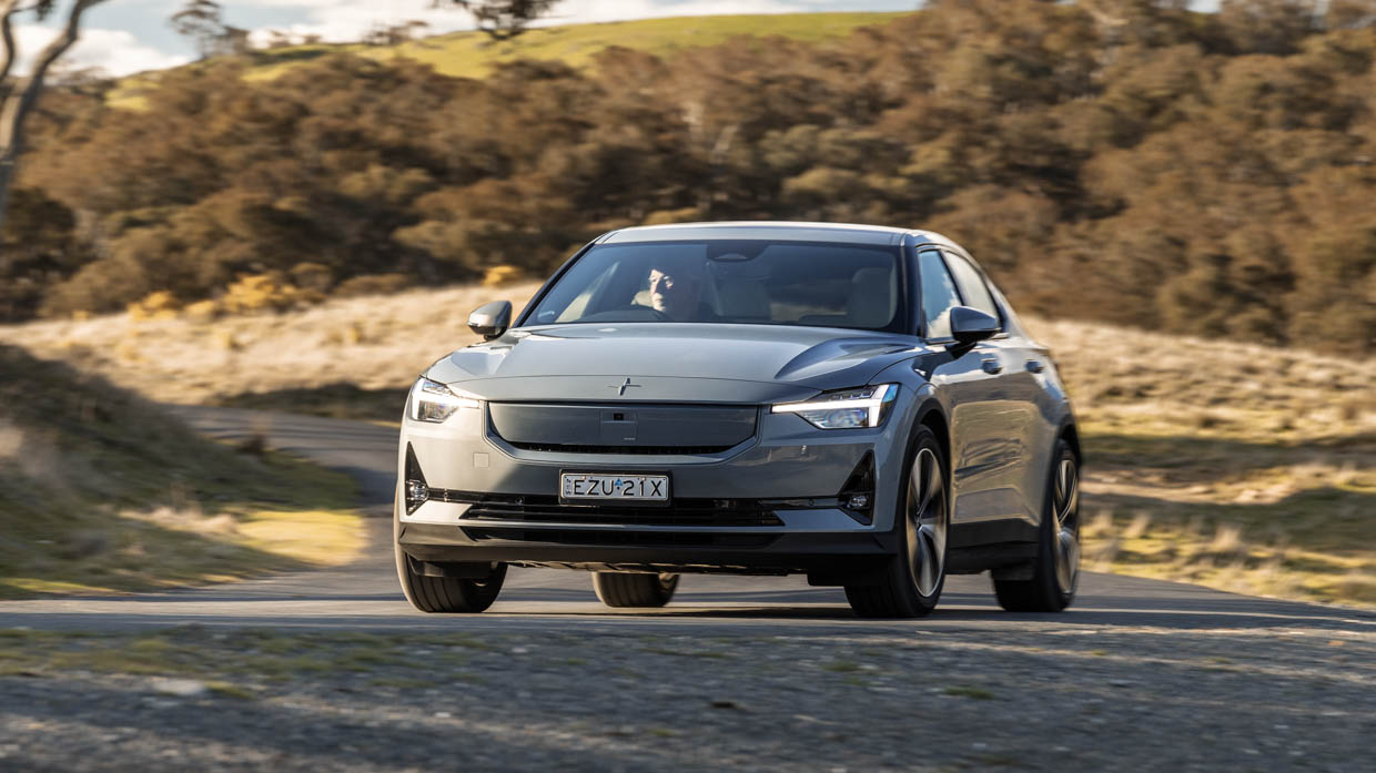 MY24 Polestar 2 long range single motor driving shot front 3/4 2