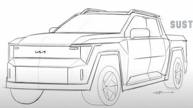 2025 Kia Tasman ute render in progress. Credit: Sustvin