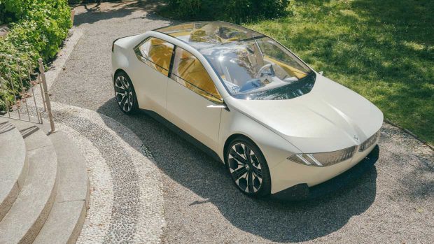 BMW Vision Neue Klasse 2024 white ƒront three quarter glass roof