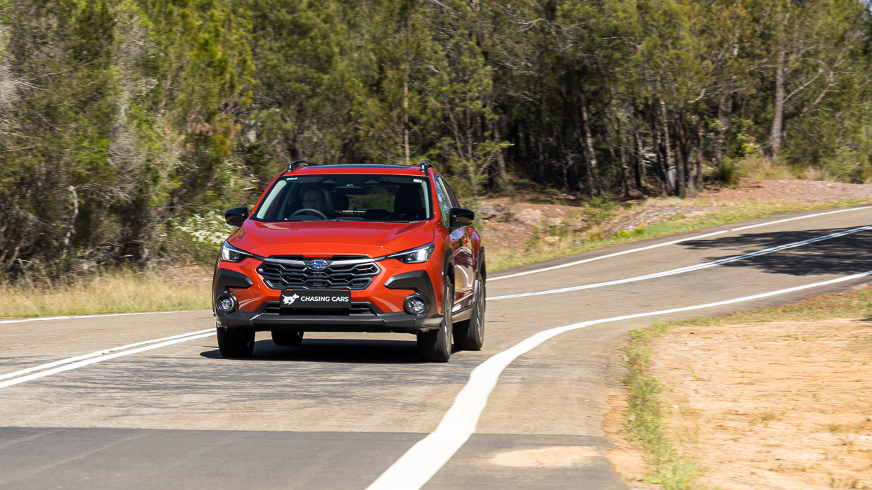 2023 Subaru Crosstrek 2.0S long termer front angle driving shot wide