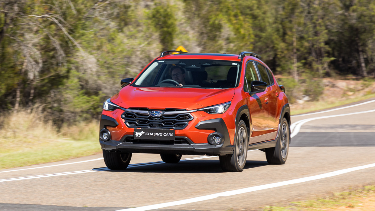 2023 Subaru Crosstrek 2.0S long termer front angle driving shot 2