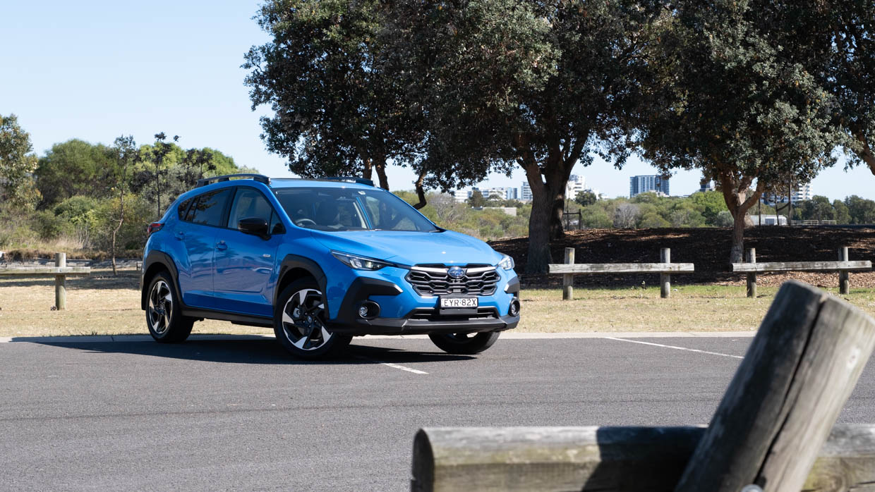 2023 Subaru Crosstrek Hybrid S blue front 3/4 static far shot 2
